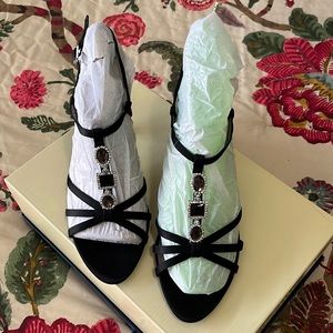 Nina black satin sandal with jewels size 7 1/2